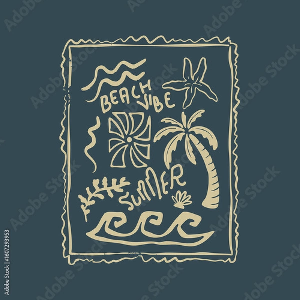 Fototapeta summer beach vibe elements vector graphic