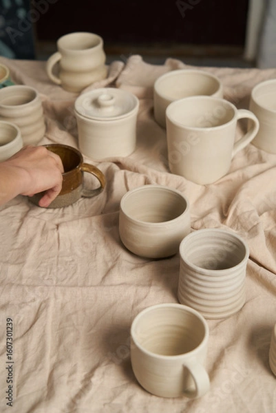 Fototapeta Clay pottery class hobby close up