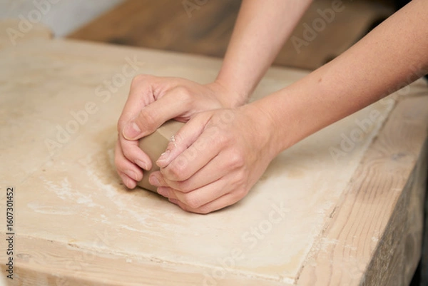 Fototapeta Clay pottery class hobby close up