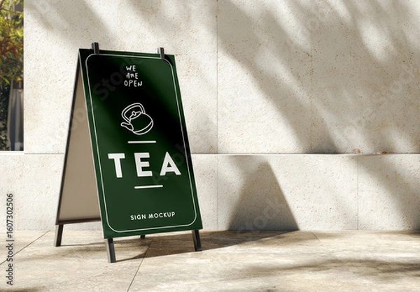 Obraz A-Frame Sign Mockup on Stone Wall with Shadows