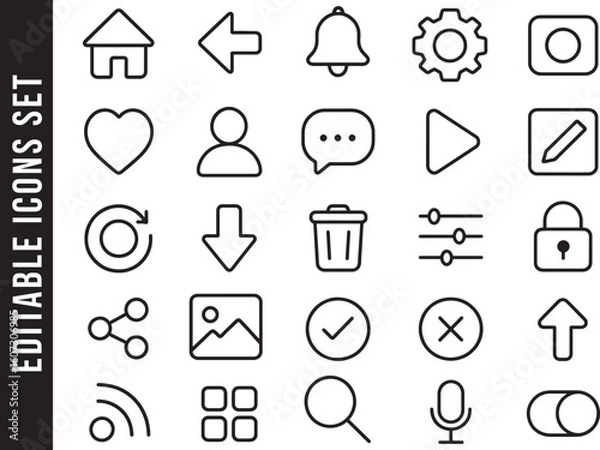 Fototapeta Editable Outline Icon Set of Essential User Interface (UI) Elements