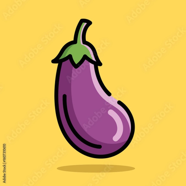 Obraz Vibrant Cartoon Illustration of a Purple Eggplant
