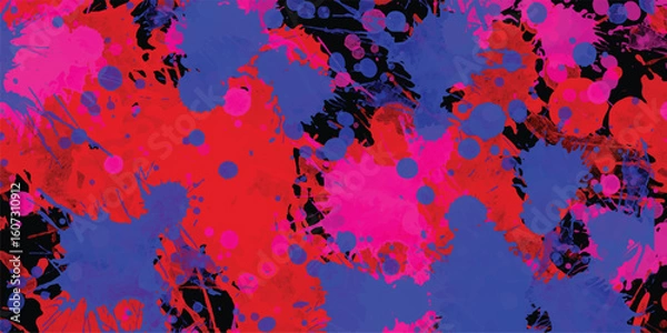 Fototapeta Abstract splatter art background colorful bold paint splashes on dark surface artistic grunge texture