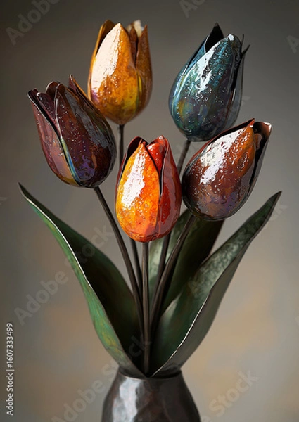 Fototapeta Handmade artificial tulips arranged in a decorative bouquet