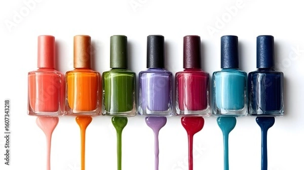 Fototapeta Bottles of nail polish are highlighted on a white background