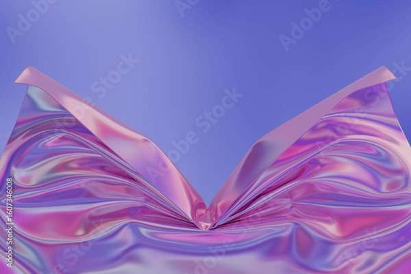 Fototapeta The wrinkled iridescent cover reveals the blue background with copy space area for captions. 3d render