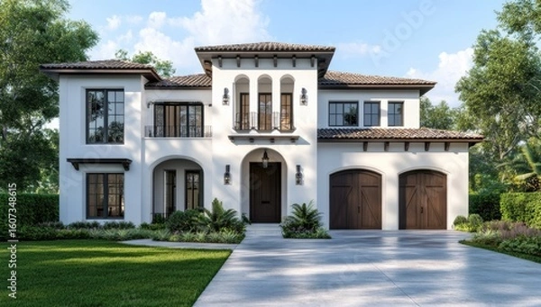 Fototapeta Large, elegant, Mediterranean-style home