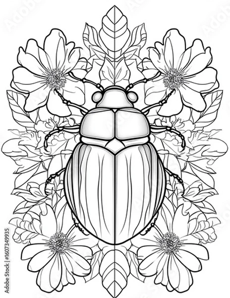 Obraz A vector illustration of black and white flowers and leaves in a seamless vintage floral pattern