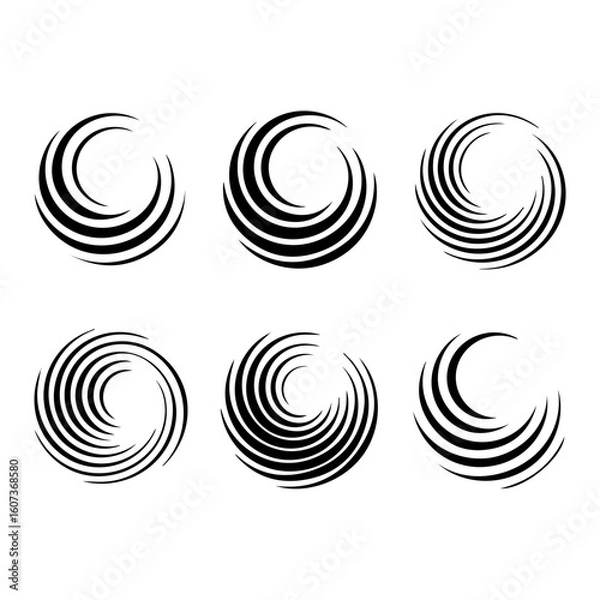Fototapeta Set with circles. Rotating art lines in circle shape as symbol, logo or icon.