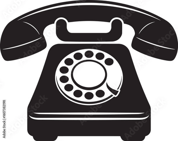 Fototapeta Black silhouette of a vintage rotary dial telephone with handset rotary phone retro