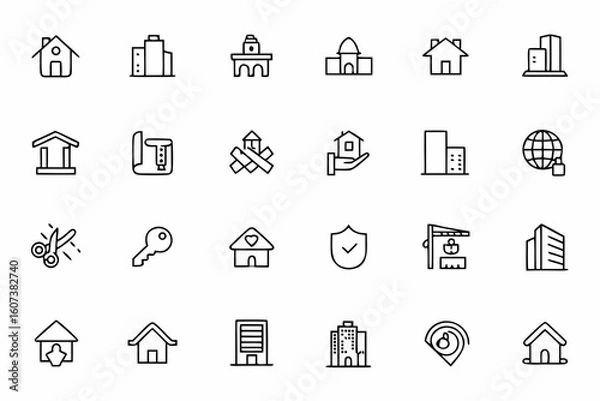 Fototapeta  A sleek bundle illustrating modern and luxury real estate icons through continuous single-line art. Perfect for upscale branding, digital marketing, and lifestyle content
