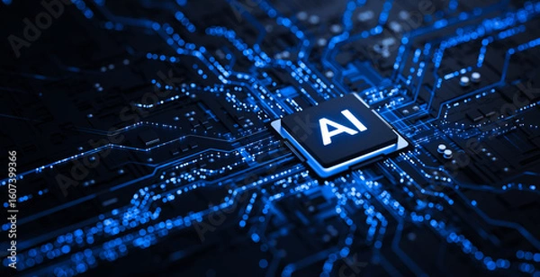Fototapeta Artificial Intelligence AI Processor on Circuit Board