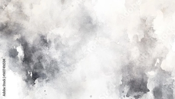 Fototapeta Abstract watercolor wash in shades of gray and white.  Soft, blended colors create a textured, painterly effect