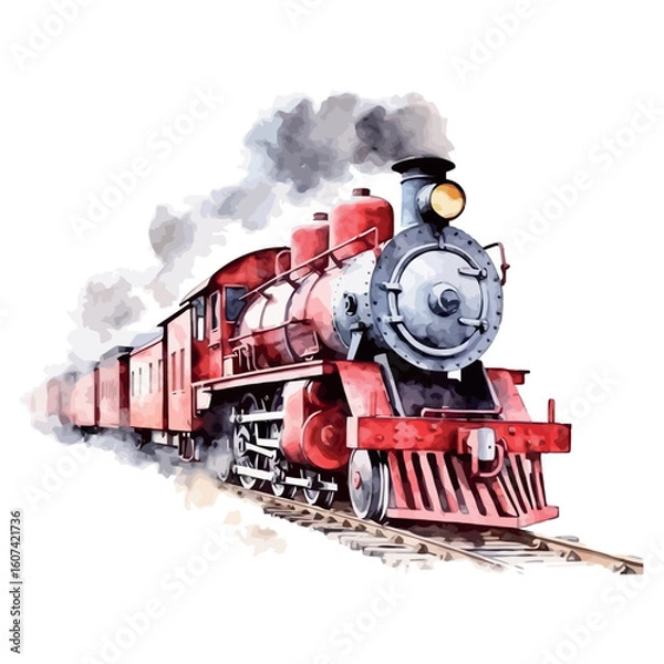 Obraz Old vintage steam train on forest railway tracks