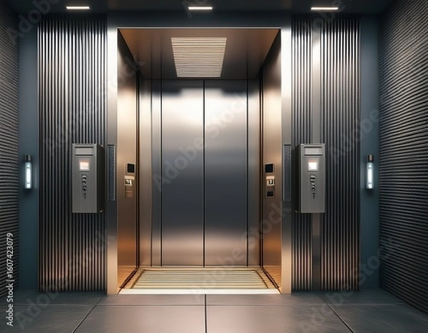 Obraz modern elevator with metal doors 3d rendering