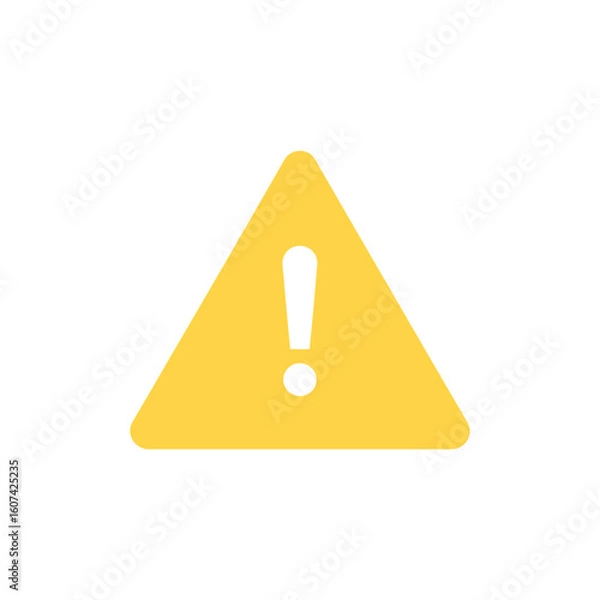 Obraz Yellow triangular warning sign with a bold white exclamation mark flat vector icon style.