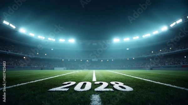 Fototapeta Stadium Track Marked with 2028 Numbers
