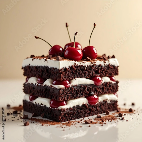 Fototapeta Decadent Black Forest cake layered with chocolate, cherries, and cream