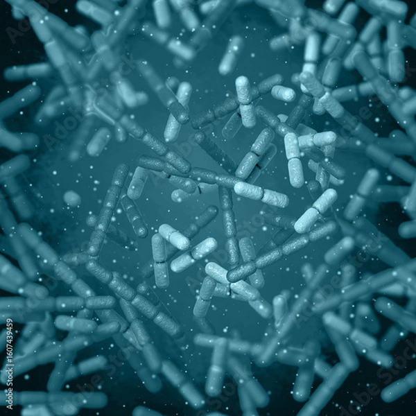 Fototapeta Medical conceptual background, lactobacillus family, Lactococcus, one of the most important in the group of lactic acid bacteria, 3d rendering