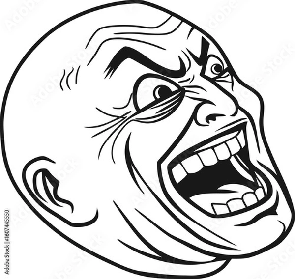 Fototapeta Intense Rage Comic Face Expression of Annoyance Frustration and Anger Showing a Bald Man with Exaggerated Features