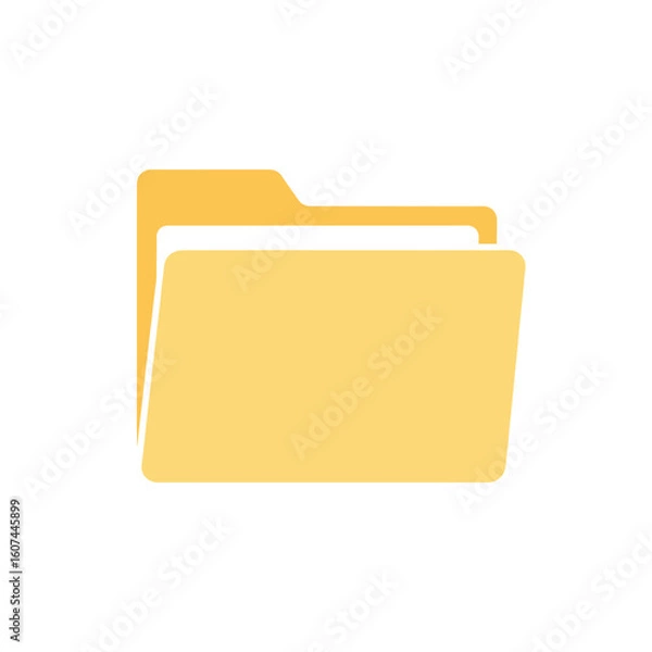 Obraz Minimalist yellow file folder icon with a tab flat design style for data organization.