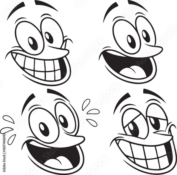 Fototapeta Collection of Cartoon Face Illustrations with Expressive Emotions Featuring Grinning Laughing Crying and Tired Expressions