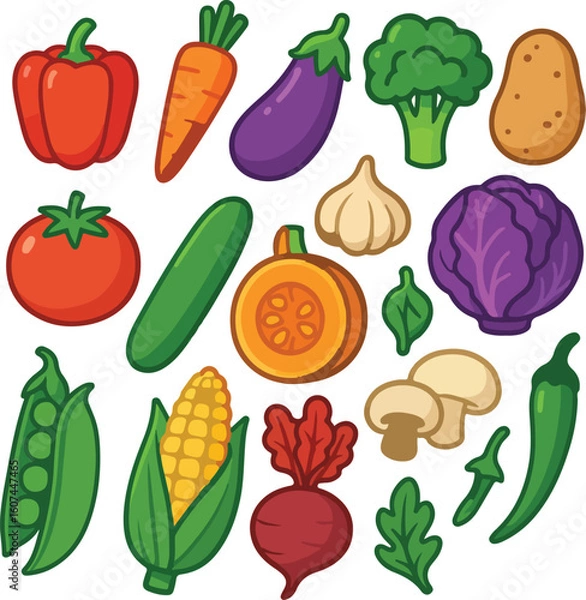 Obraz Colorful Vegetable Collection Vector Illustration