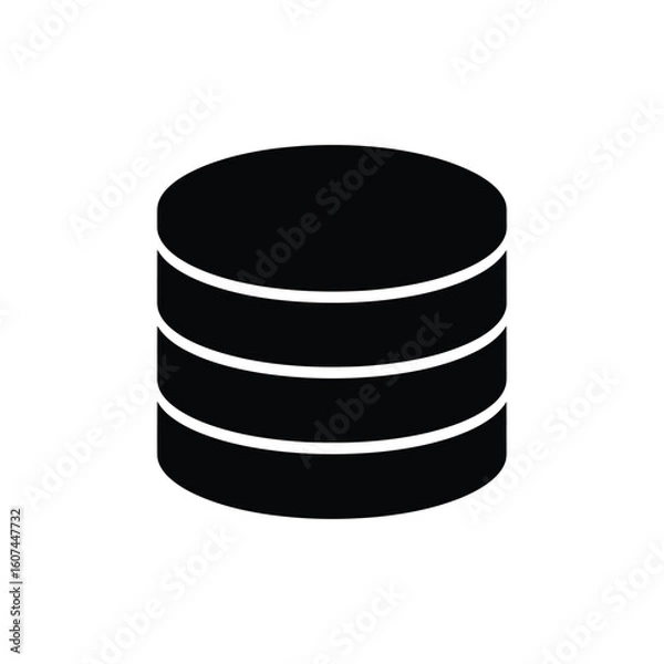 Obraz Simple black 3D database icon with three stacked cylindrical layers.