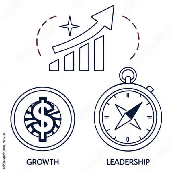 Fototapeta “Finance and Growth Vector Icons – Compass, Coins, Graphs, Arrows”