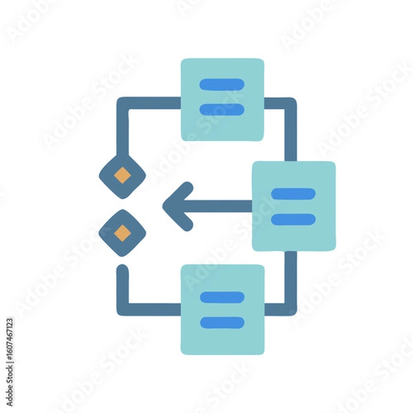 Fototapeta Flowchart Icon Illustrating Process and Connections on Black Background