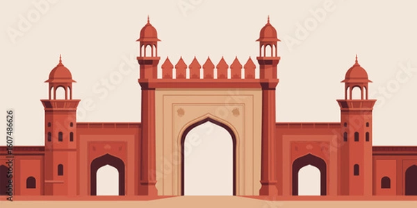 Obraz Illustration of a grand historic gate with towers and arched entrance