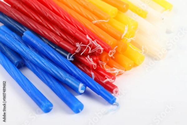 Obraz Hanukkah Candles, colored, isolated over white background