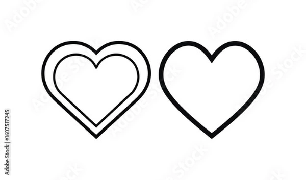 Fototapeta Two simple black and white outline hearts side by side