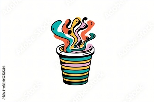 Fototapeta Colorful Abstract Plant Pot with Whimsical Design - Surreal Art and Modern Illustration for Creative Eco-Friendly Home Decor