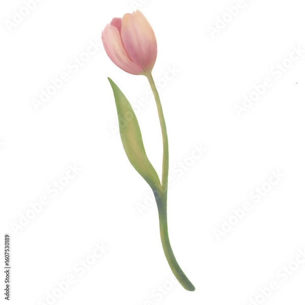 Fototapeta pink tulip isolated on white, delicate watercolor tulip in pink color