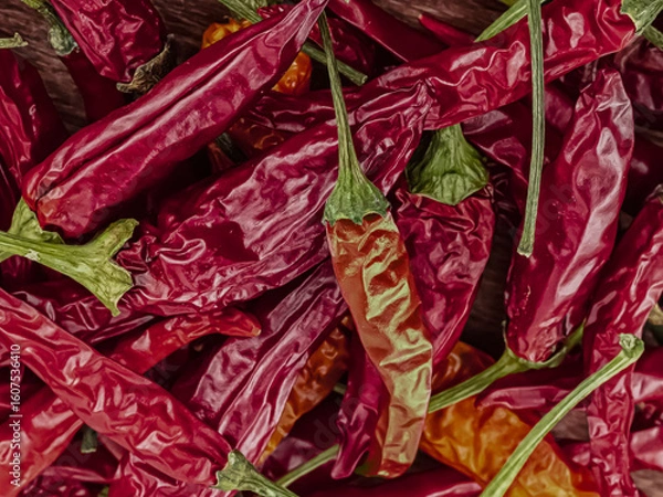 Fototapeta chili slide dry red on the table seasoning, spicing up food