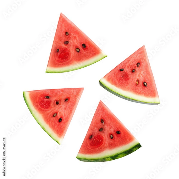 Fototapeta Four refreshing slices of watermelon arranged in a circle isolated on transparent background