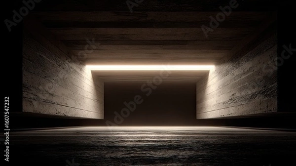 Fototapeta Empty, concrete corridor with a light source.