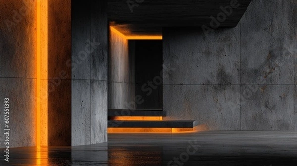 Fototapeta Modern concrete interior with accent lighting.