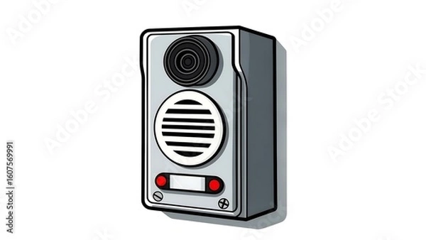 Obraz Cartoon Style Grey Intercom System with Speaker and Buttons
