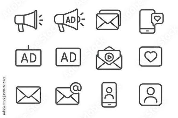 Fototapeta Symbol contour line marketing icon icons minimal stroke prompt collection vector set