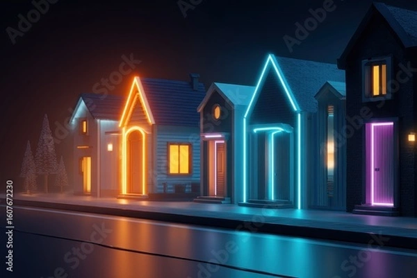 Fototapeta Neon Smart Homes in Futuristic Cityscape