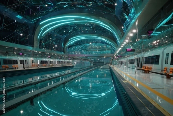 Fototapeta Magnetic Levitation Transit Hub in Smart City