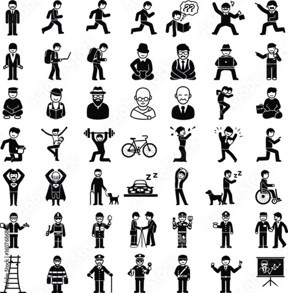 Fototapeta Diverse human figures engaged in various activities and professions people actions