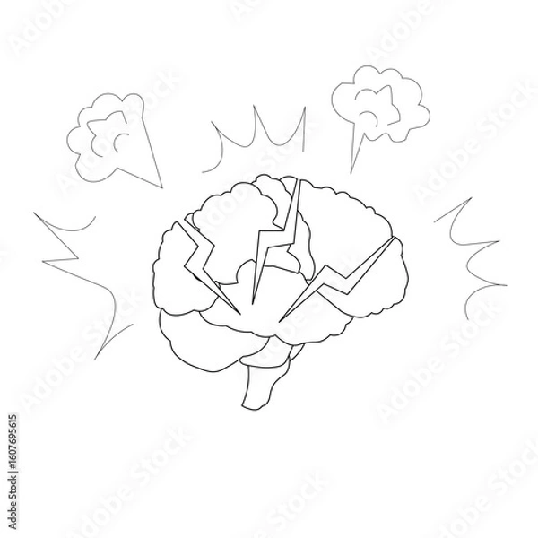Fototapeta Brain experiencing severe headache or stress, or overvait information with smoke or steam rising, symbolizing intense pressure or frustration.