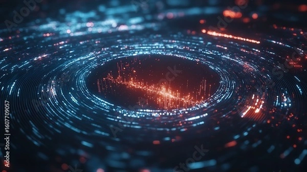 Fototapeta Colorful abstract digital swirl pattern with glowing lights in a dark background creating a futuristic vibe