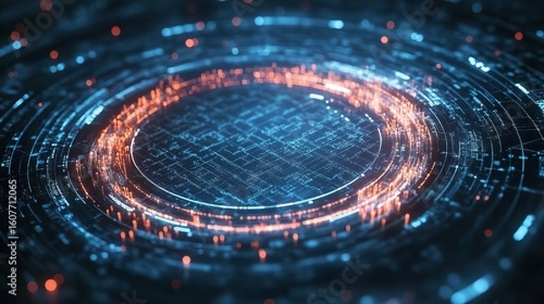 Fototapeta Colorful abstract digital swirl pattern with glowing lights in a dark background creating a futuristic vibe