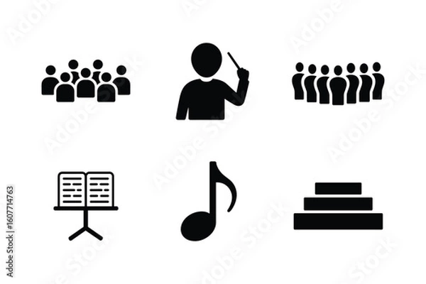 Fototapeta Silhouette figures conductor orchestra music note stand and tiered risers vector