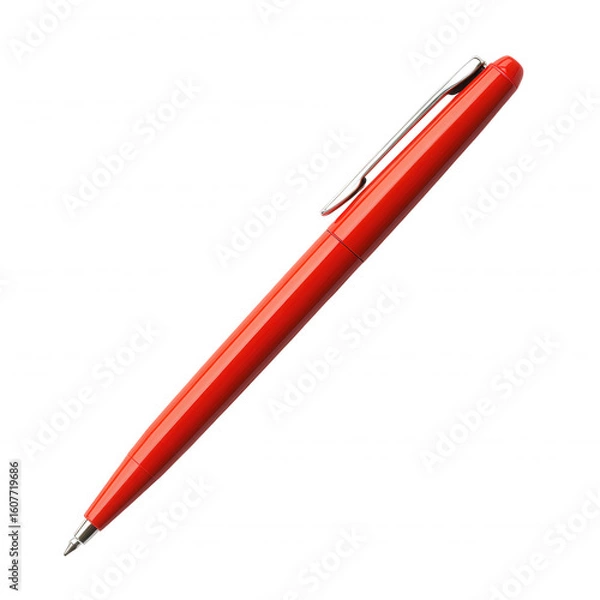 Fototapeta Shiny red writing instrument with silver clip isolated on a transparent background office