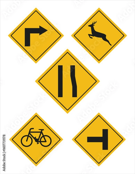 Fototapeta Set of Yellow Road Sign Isloated On a White Background
